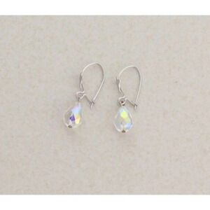 14k White Gold Crystal Dangle Drop Earrings